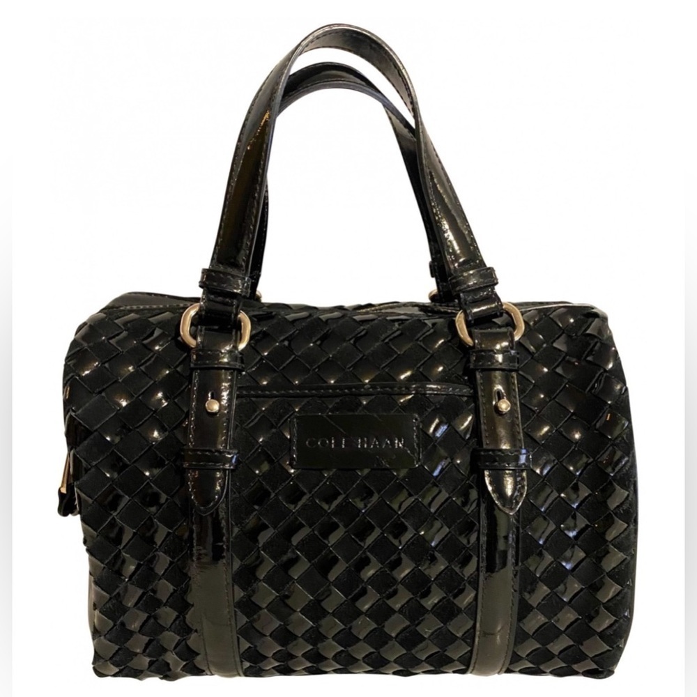 Cole Haan Black Woven patent Leather Tote Bag